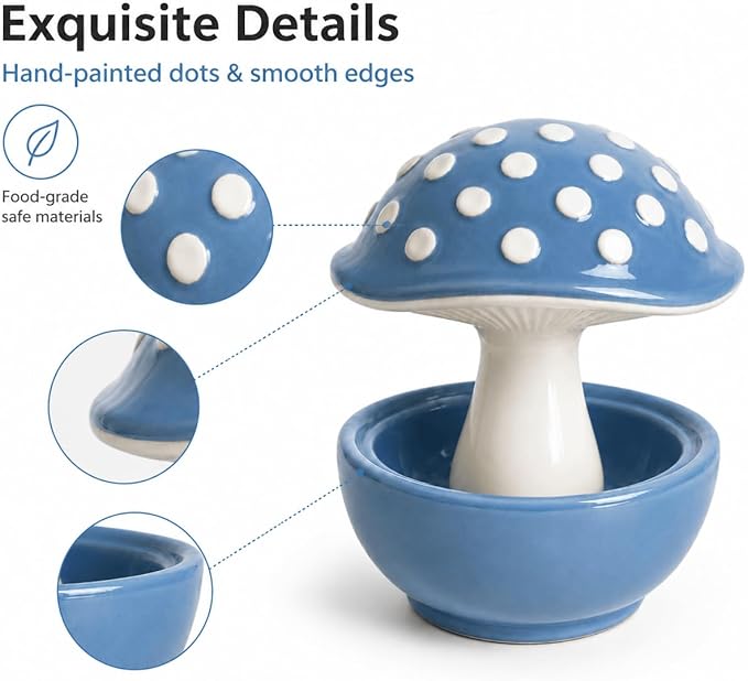 Cute Mushroom Ceramic Bird Water Dispenser & Seed Bowl, Premium Glazed Anti-Dust Feeding Dish for Small Parrots, Conures, Hamsters, Heavy Duty Cage Accessory