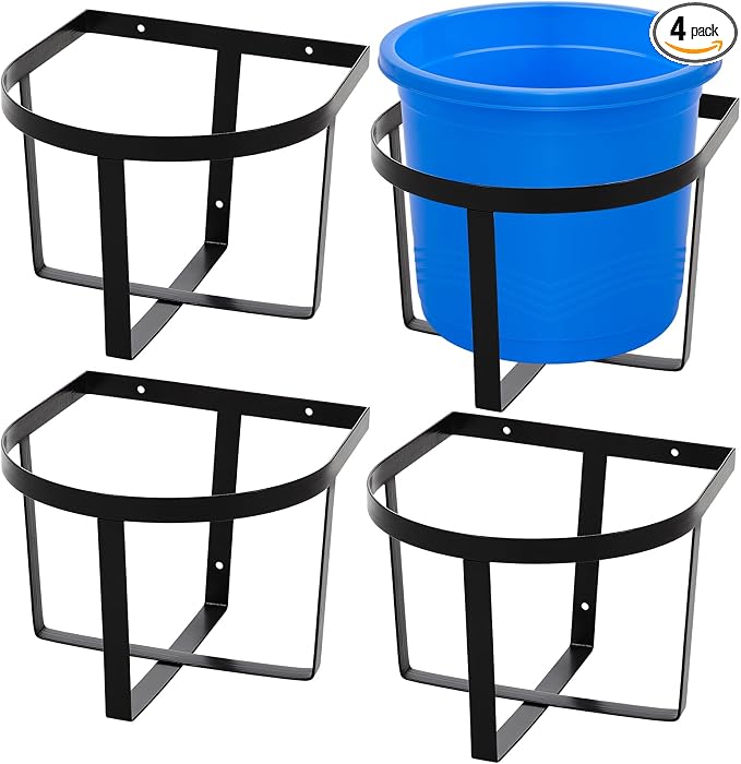 Teenyyou 4 Pcs Heavy Duty Metal Bucket Holder 5 Gallon Horse Water Feed Bucket Holder Pre Installed Pail Accessories Wall Mount Hang Organizer for Horse Stalls Barn Farmhouse Supplies