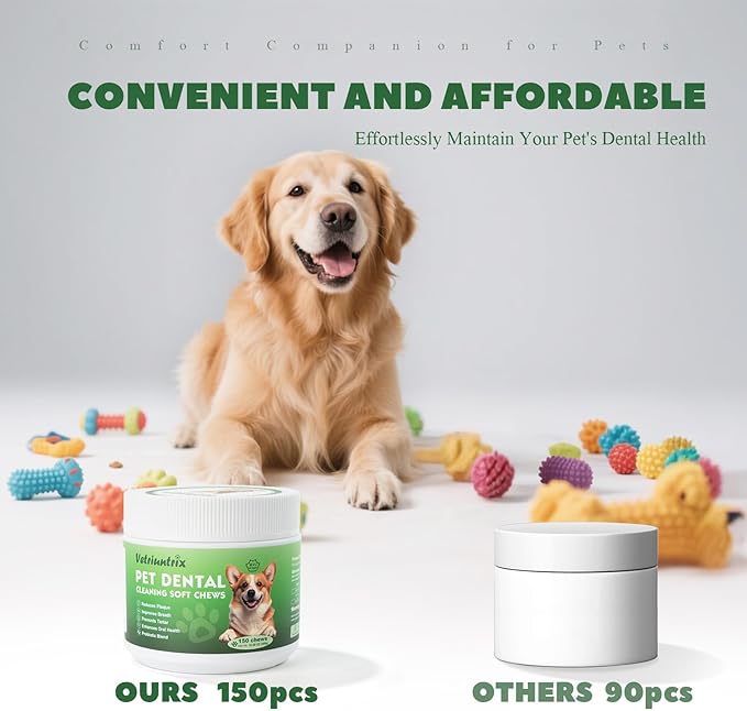 Dog Dental Chews, Dog Teeth Cleaning Soft Chews for Fresh Breath, Plaque & Tartar Control, Dental Care for Dogs with Natural Enzymes and Probiotics