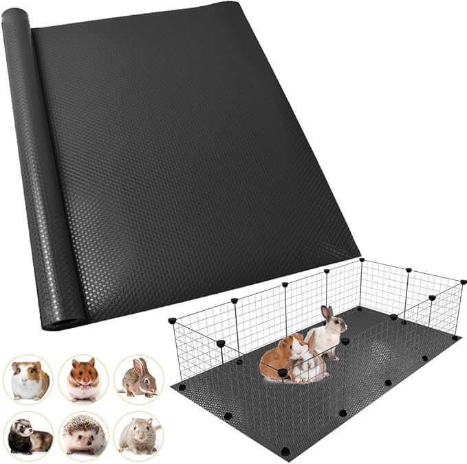 Washable Guinea Pig Bedding Cage Liner Waterproof Rabbit Bedding, Easily Cut to Suit Cage and Reusable Pads for Guinea Pigs, Rabbits, Hamsters, Gerbils, and Chinchillas,18"×79",1pcs, Black Mat