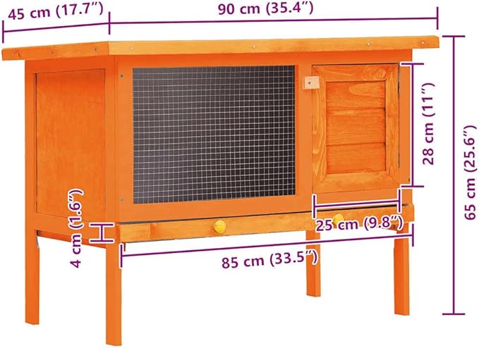 Large Brown Rabbit Hutch 35.4x35.4x25.8 in Solid Pine Wood Indoor Outdoor Bunny Cage with Removable Tray for Garden Terrace and Patio