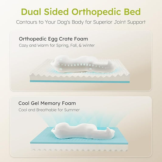 CWAWZ XXL Dog Bed for Extra Large Dogs, Giant Orthopedic Dog Bed with Cooling Gel Memory Foam, Waterproof Pet Bed with Removable Washable Cover, 53" Pet Sofa Bed Dutch Velvet with Bone Toy, Brown