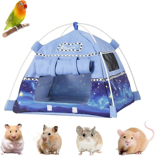 Hamster Mini Camping Tent Hideout, Syrian Hamster Tent House Rat Bed Without Installing, Lightweight & Easy to Clean, Suitable for Mouse, Fancy Rat, Chipmunk and Mini Guinea Pig (Blue)