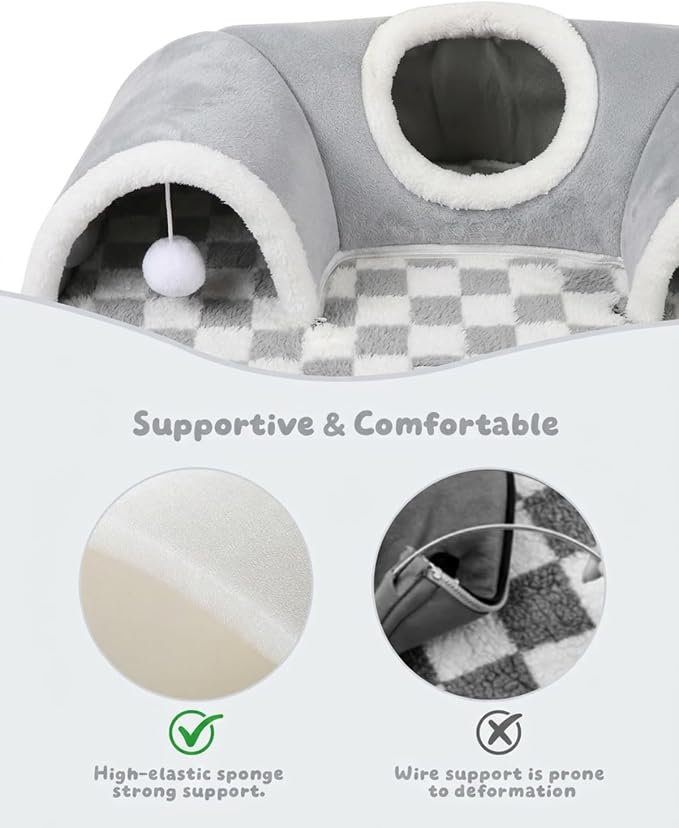 Extra Large Guinea Pig Hideout Tunnel, 3-Cave Small Animal Tunnel for Play Tube Toys Mat, Pet Tunnel for Dwarf Rabbits Bunny Chinchillas Hamsters Hedgehogs Ferrets,Grey, 22.05" × 16.14"× 5.51"