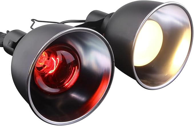 Aiicioo Dual Reptile Light Fixture Combo Deep Dome Reptile Dual Lamp Fixture Includes 100W UVA Daylight Heating Lamp and 100W Infrared Heat Emitter Day Night Basking Heat Lighting Kit