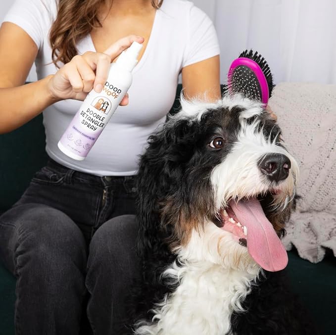 Dood Woof Dog Detangler Spray - Dematting Leave-in Conditioner for Doodles - Goldendoodle Labradoodle Poodle Puppy Grooming - 8 oz