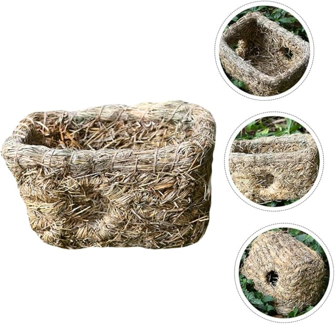 1Pc Hand-Woven Straw Double-Entrance Pet Nest Small Animal Sleeping House for Cats Rabbits and Guinea Pigs Indoor Cozy Habitat