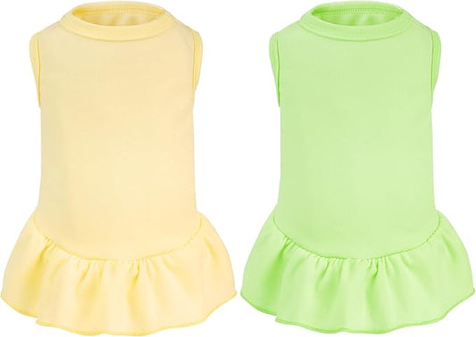 2 Pcs Dog Dresses Cat Skirt Solid Color Dog Clothes Summer Sleeveless Puppy Girl Clothes for Small Pet Dogs Cats (Yellow,Green, X-Small)