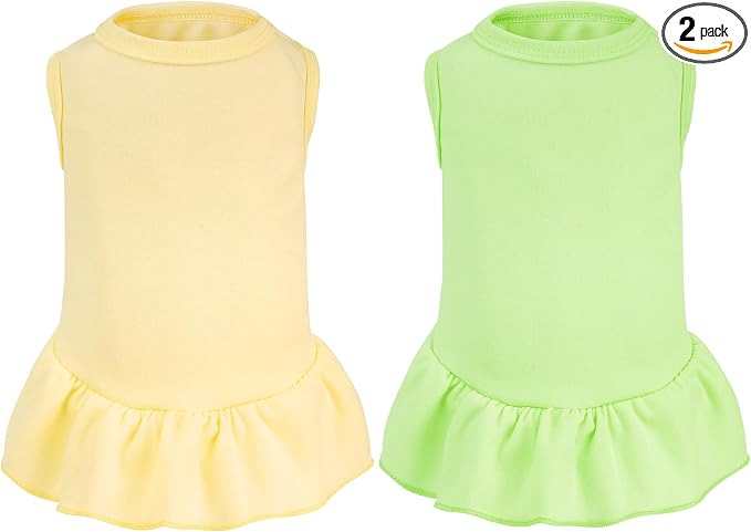 2 Pcs Dog Dresses Cat Skirt Solid Color Dog Clothes Summer Sleeveless Puppy Girl Clothes for Small Pet Dogs Cats (Yellow,Green, Large)