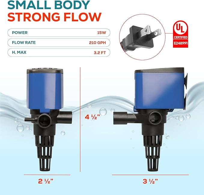 Aqua Dream 210 GPH Aquarium Powerhead - 3-in-1 Submersible Filter Pump with Air Oxygenation & Adjustable Flow, 15W High-Performance Water Circulation Pump for Fish Tanks - 3 Pcs