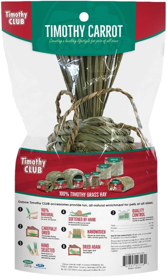 Oxbow Timothy Hay Carrot, Rabbit & Guinea Pig Toy, Edible & Hand-Woven Bunny Toy, No Wires or String, Small Pet Accessories, for Rabbits, Guinea Pigs, Chinchillas & Rats, Medium (Pack of 2)