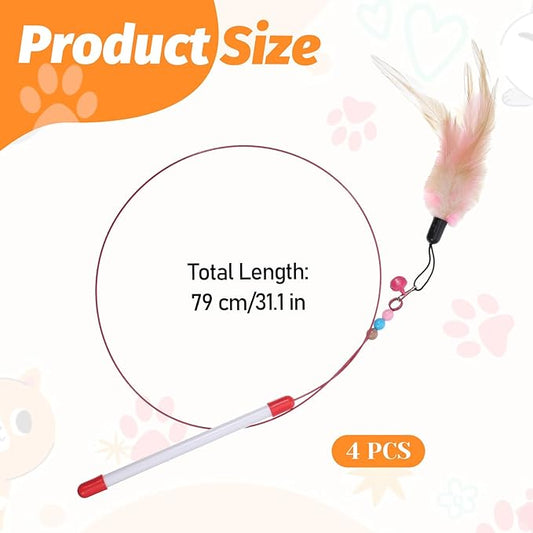 Cat Feather Toy, 4PCS Cat Toys for Indoor Cats Interactive Cat-Feather Wand Cats Feather Toys for Bored Indoor-Cat Chase and Exercise