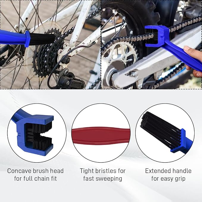 2 PCS Bike or Motorcycle Chain Washer, Motorcycle Chain Cleaning Kit, Motorbike Gear Dirt Stain Cleaning Brush, Bicycle Washer Cleaner Brush Tool for Bicycle Mountain Bike (Red+Blue, 2PCS)