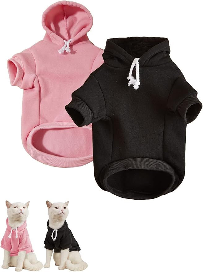 QWINEE Basic Dog Hoodie Sweatshirt Puppy Sweater Warm Cat Costumes Pet Clothes for Chihuahua Puppy Kitten Small Medium Dogs Black and Pink X-Large
