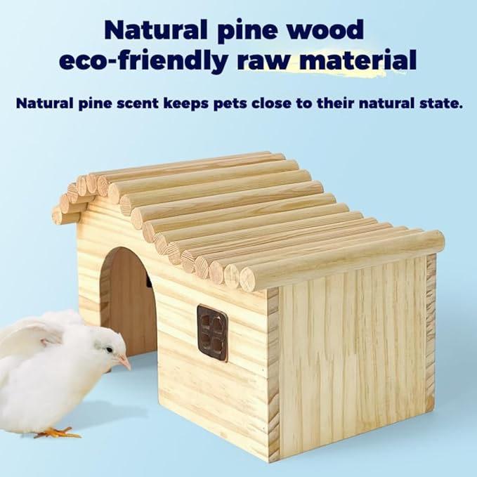 Guinea Pig Wood Hideout Hut with Window Small Animal Wooden House for Chinchilla Squirrel Hedgehog Fancy Rat Hamster (Large)