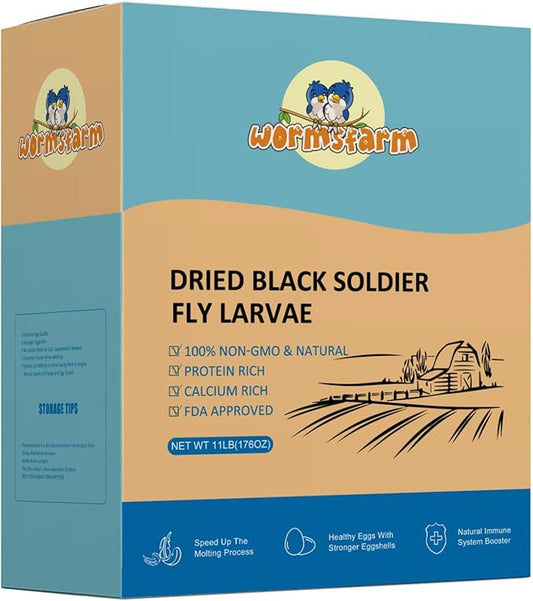 WormsFarm 11LB Dried Black Soldier Fly Larvae,Chicken Feed More Calcium Than Mealworms for Chickens,Laying Hens,Blue Birds