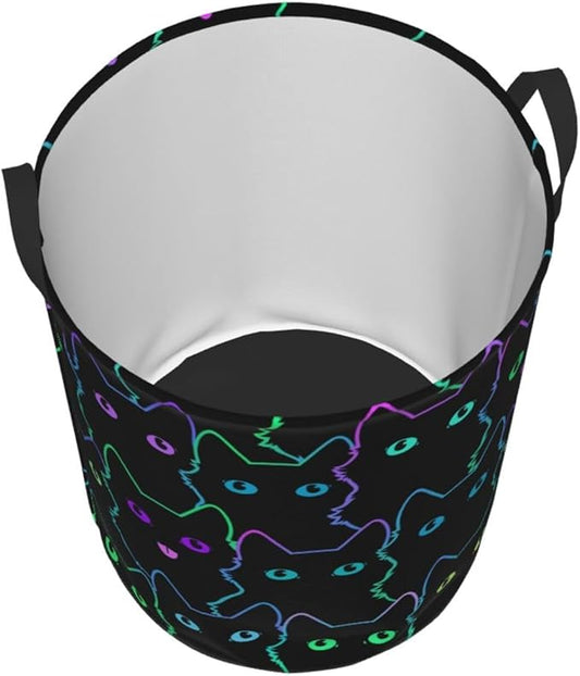 Funny Black Cats Round Laundry Hamper Cute Cat Silhouettes Storage Basket Toys Clothes Organizer Bin For Home Bathroom Bedroom Dorm Nursery, 62l