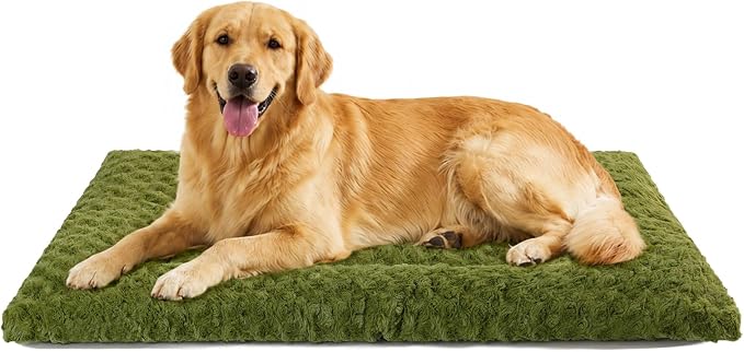 Washable Dog Bed Mat Ultra Soft Dog Crate Pad Comfy Fluffy Pet Kennel Beds Sleeping Mattress for Large Jumbo Medium Small Dogs Green