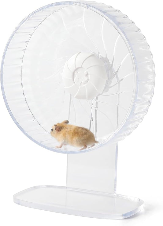 Silent Exercise Wheel with Adjustable Stand for Hamsters, Gerbils, Mice & Small Pets + Free Cleaning Cloth - 8.3" Diameter Running Wheel, Easy Clean, Anti-Slip Track (Transparent)