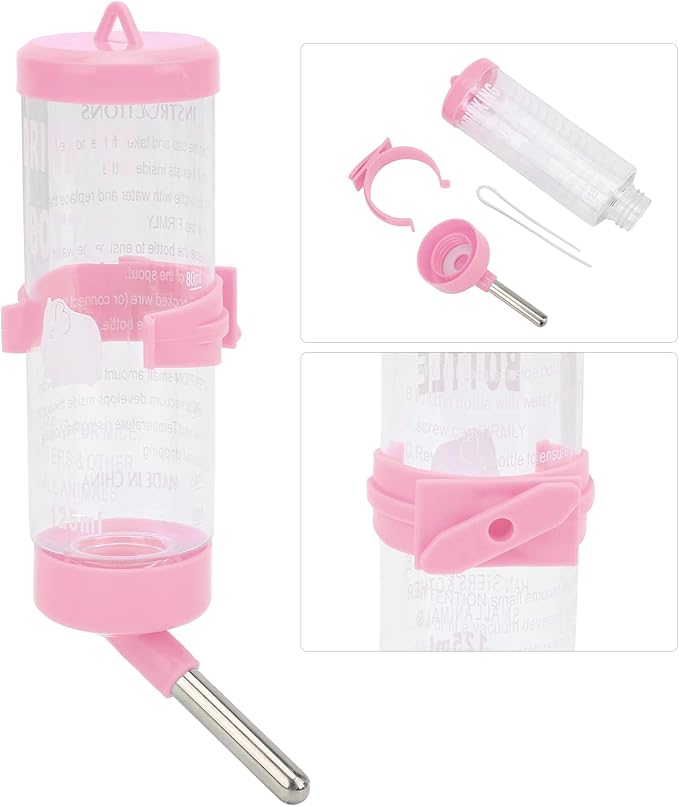 Hamsters Water Bottle, Automatic No Drip Hanging Water Feeder Dispenser for Small Animals Guinea Pig Rat Rabbit Dwarf Gerbil Chinchilla(125ML)