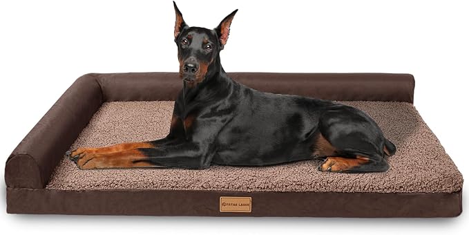 Patas Lague Orthopedic Jumbo Dog Bed for Extra Large Dogs 56''X40'', Waterproof L Bolster Jumbo Pet Sofa Beds with Removable Washable Cover, Soft Pet Couch Crate Mat with Nonskid Bottom, Brown