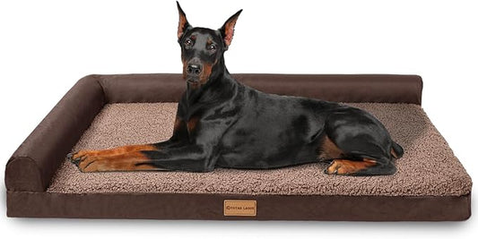 Patas Lague Orthopedic Jumbo Dog Bed for Extra Large Dogs 56''X40'', Waterproof L Bolster Jumbo Pet Sofa Beds with Removable Washable Cover, Soft Pet Couch Crate Mat with Nonskid Bottom, Brown