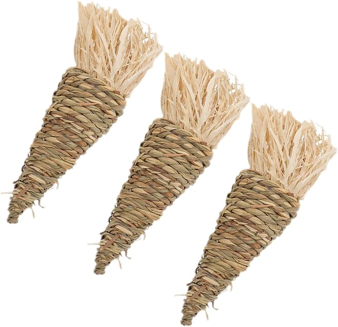 TOYANDONA 3Pcs Natural Grass Carrot Chew Small Animal Teeth Cleaning Chewing for Rabbits Guinea Pigs Chinchillas Hamsters Stress Relief Molar Care Pet Supplies
