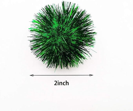 40 Pcs 2 Inch Assorted Color Flash Ball Cat's Favorite Toy Ball Tinsel Pom Poms Flash for Kittens Exercise and Multiple Cats Play and Chase