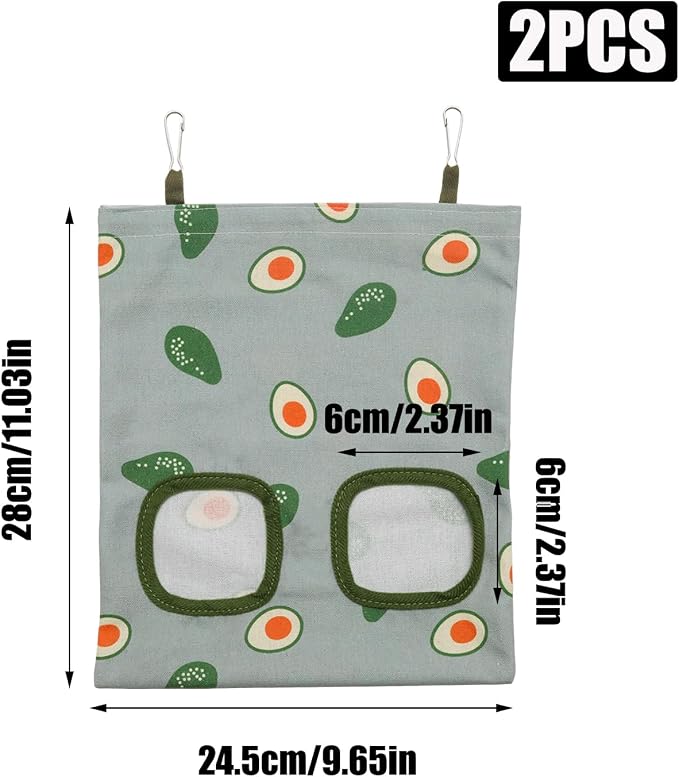 2 PCS Rabbit Hay Feeder Bag Hanging Guinea Pig Hay Feeder with 2 Holes Small Animal Feeders Storage Pouch Holder for Rabbits Hamsters Small Pets(Color 2)