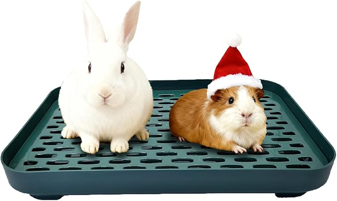 kathson Rabbit Litter Box for Cage Corner with Grid Holes,Bunny Potty Trainer Tray Guinea Pig Litter Pan, Small Animal Toilet for Ferret Chinchilla Hedgehog