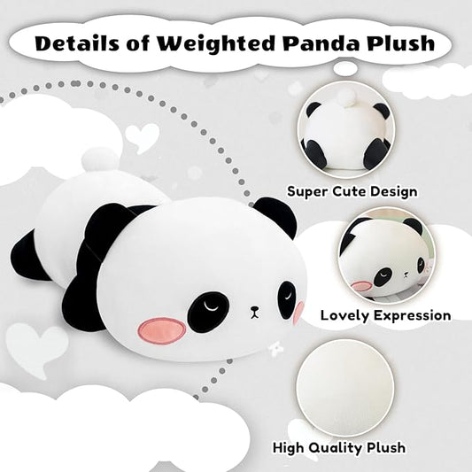 Finebee Weighted Panda Stuffed Animals, Cute Weighted Panda Plush, Soft Comfort Stuffed Weighted Plushie Pillow Gifts for Kids & Adults (9.8" 0.8Lbs)