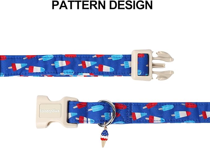 Lionet Paws 4th of July Dog Collar- Cute Blue Red Popsicle Dog Collars with Plastic Buckle and Icecream Pendant,Light Adjustable Dog Collars for Medium Large Dogs