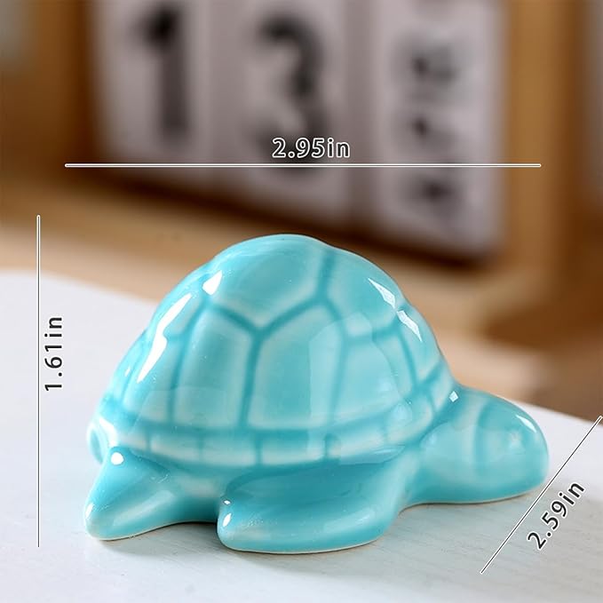 Ceramic Sea Turtle Figurine for Aquarium Decor, Penjing Rockery Scenery, Miniature Garden & Coastal Home Accent (Cyan)