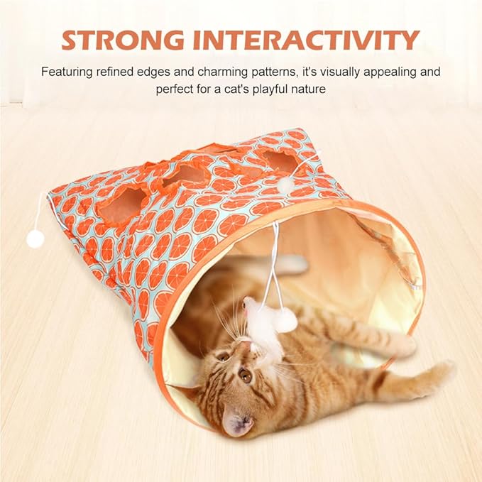 Cat Tunnel Toy, Cat Tunnel Bags with 1 Little Mouse & 3 Ball Crinkle Sack Bag for Cats, Portable Training Cave Collapsible Interactive Cat Drill Bag Pet Toy, Cat Self Interactive Toys(Orange)