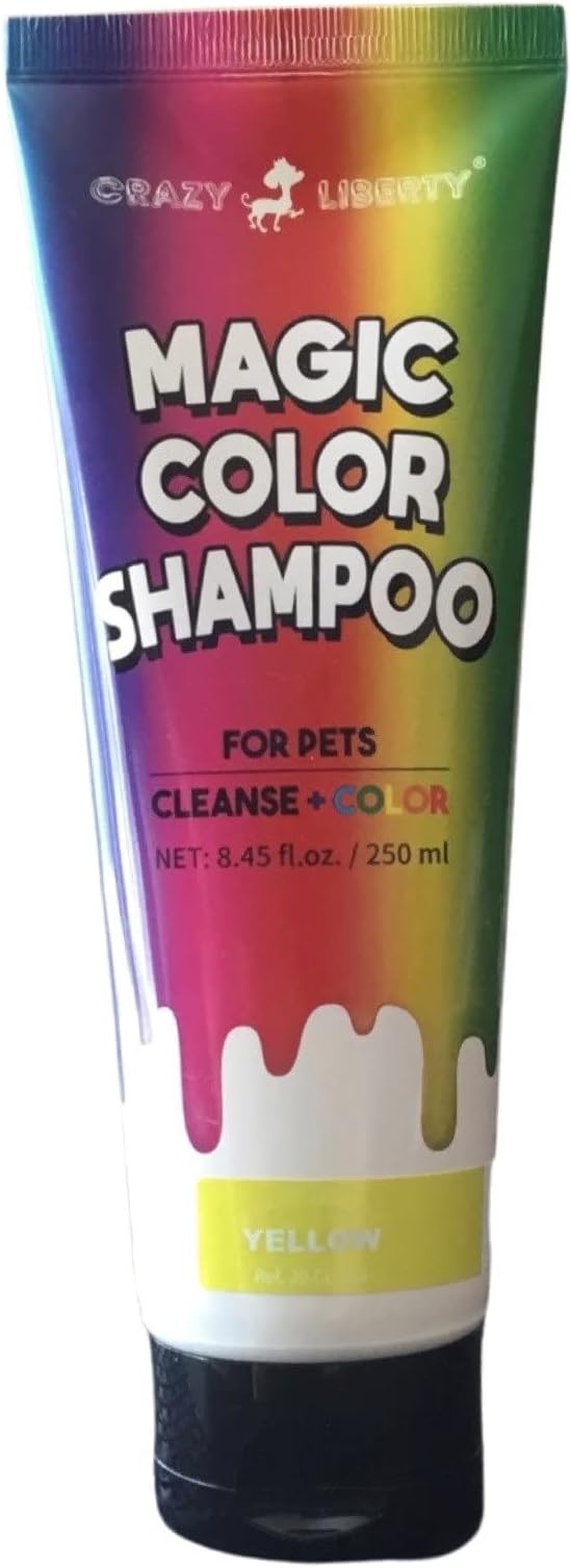 Crazy Liberty Magic Color Shampoos (Yellow). Semi-Permanent Pet Hair Coloring Shampoo, Safe and Gentle Ammonia and Paraben Free Hair Dye Shampoo, Non-Toxic Coloring Shampoo for All Pets Can be Bathed.