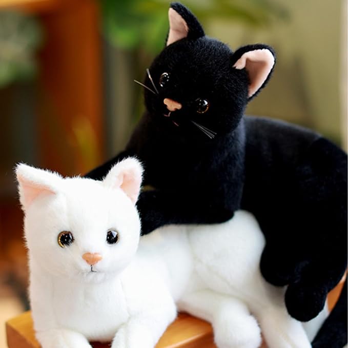 White Cat Plush Soft Plush Cat Toy, 12 inch Realistic Black Cat Stuffed Animal Gifts for Boys and Girls (White)