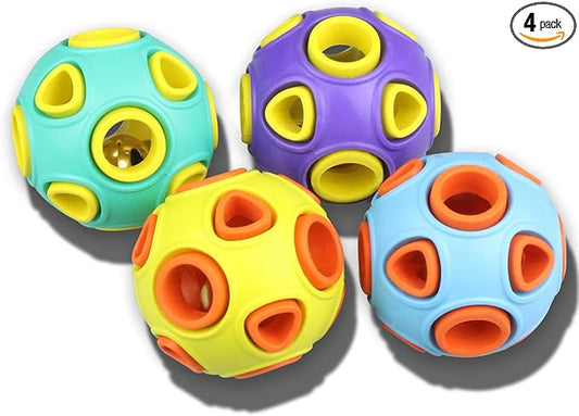 SCHITEC Dog Balls with Bell Sound, [4 Pack] Rubber Bouncy Fetch Ball for Puppies Small Dogs, 2” Interactive Pet Chew Toys