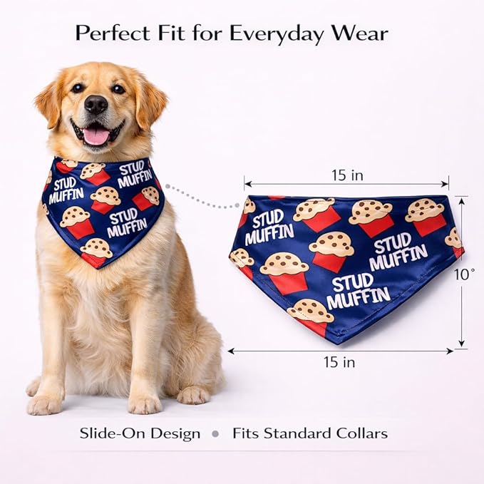 Luxury Satin Dog Bandana – Slip-On Collar Style, Premium Pet Scarf for Medium, Large & XL Dogs – Special Occasion Accessory (Collar Not Included) (Medium - Extra Large, Stud Muffin Luxe - Satin)