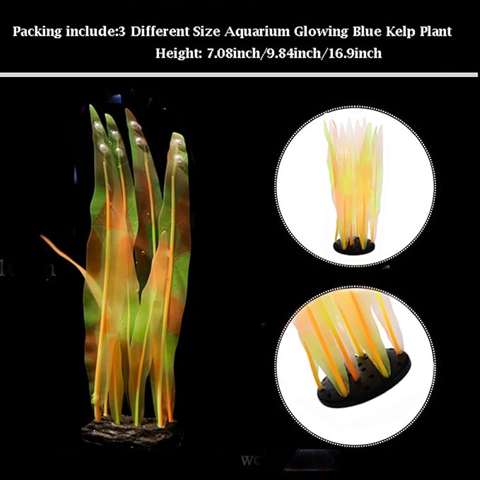 1Pcs Aquarium Decoration Orange Plants Simulation Artificial Water Grass Plastic Fish Tank Decor Plants Silicone Glowing Kelp Ornament Aquarium Accessories,Orange,16.9in
