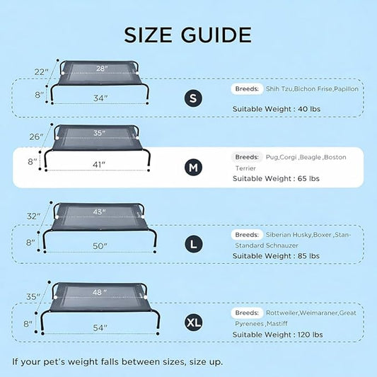 Cooling Elevated Dog Bed with Non-Slip Floor Protectors & Breathable Mesh, Raised Indoor & Outdoor Dog Cot Hammock, 41" L x 26" W x 8" Th, Medium, Grey