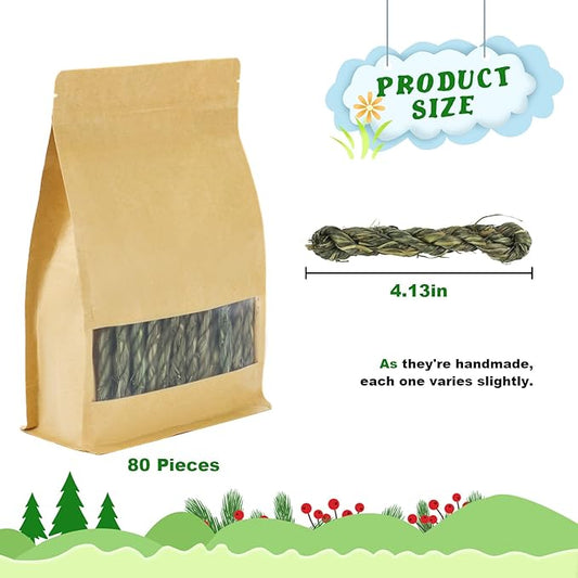 80pcs Rabbit Timothy Hay Toy for Bunny Small Animal Treats Natural Grass Stick Chew Toys Snacks Molar Teeth Grinding for Guinea Pigs Chinchillas Hamsters