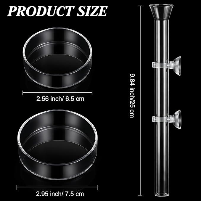 CHENGU 3 Pieces Shrimp Feeding Tube and Dish Set, 10 Inch Glass Shrimp Feeder Tube and 2 Aquarium Dish Bowl Fish Tank Feeding Supplies for Fish Tank Aquarium