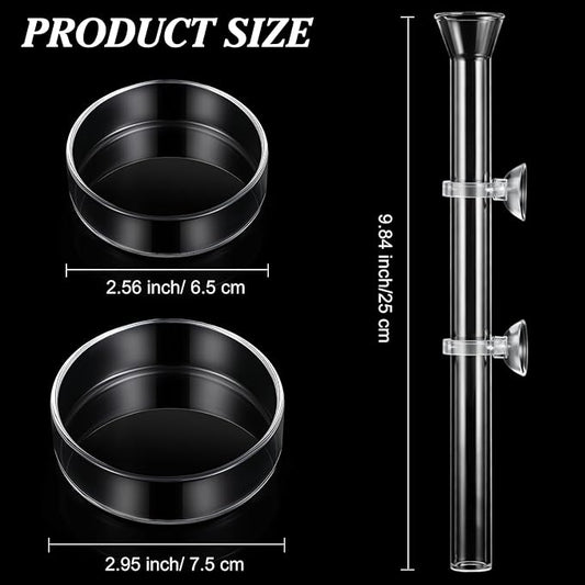 CHENGU 3 Pieces Shrimp Feeding Tube and Dish Set, 10 Inch Glass Shrimp Feeder Tube and 2 Aquarium Dish Bowl Fish Tank Feeding Supplies for Fish Tank Aquarium
