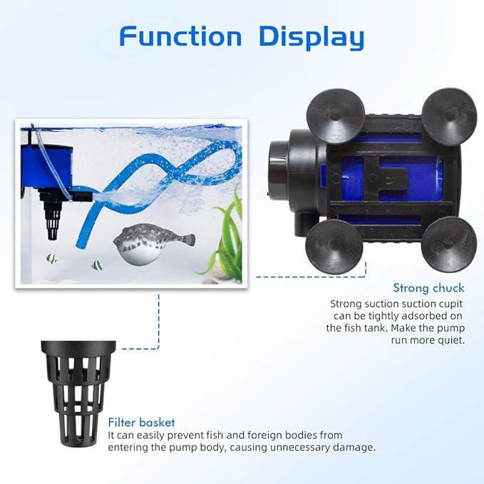 320 GPH Powerhead Submersible Pump - 3 in 1 Aquarium Fish Tank Pump with Oxygenation, Filtration & Water Cycling, 3.9 ft max lift, 20W