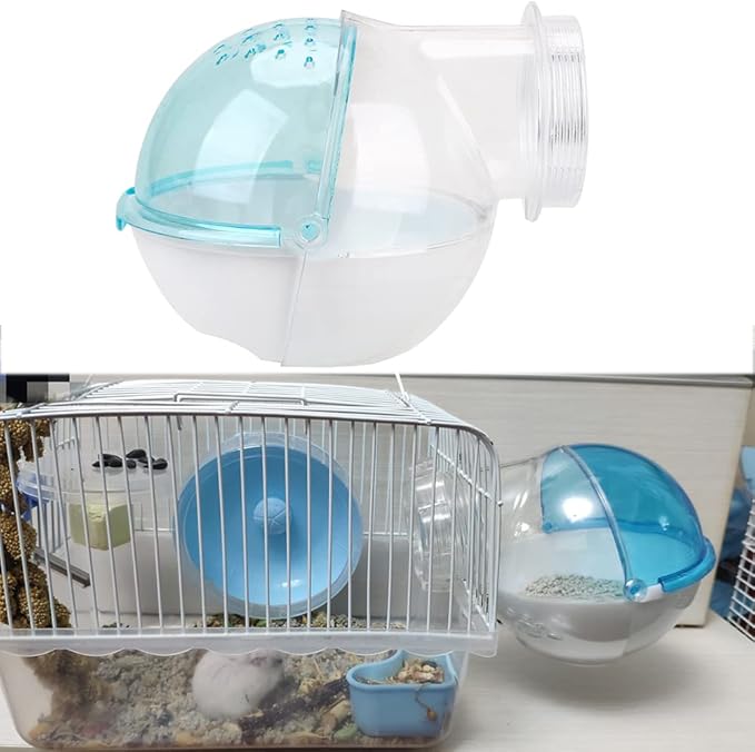 Hamster Sand Bathroom Guinea Pig Hideout Cage Accessories Sand Bath Container Small Pet Toilet Hamster Villa Transparent External(Upgrade Blue)