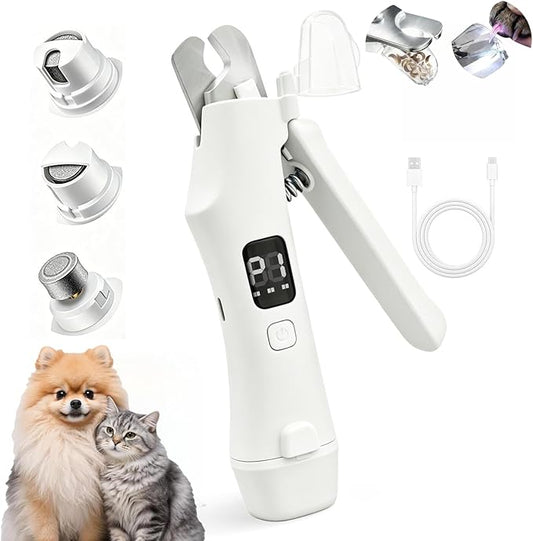2-in-1 Dog Nail Clippers and Grinder with LCD Battery Display - Professional Cat Claw Trimmer with Built-in Safety Light & Guard, Ultra Quiet Rechargeable Pet Claw Grooming Tool for Large & Small Pets