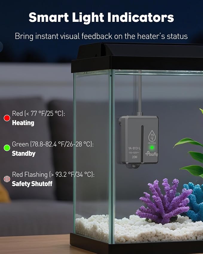 Pawfly 20 W Mini Submersible Aquarium Heater, 1.5-3 Gallon Fish Tanks Heater Betta Heater with Thermostat, Submersible Fishs Tank Heater, Small Aquarium Heaters for Saltwater and Freshwater