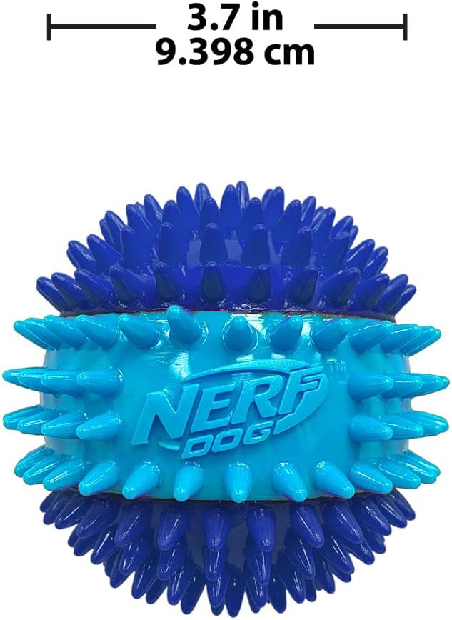 Nerf Dog 3.7in TPR 3-Part Spike Squeak Ball Dog Toy - Dark Blue/Light Blue (Pack of 2)