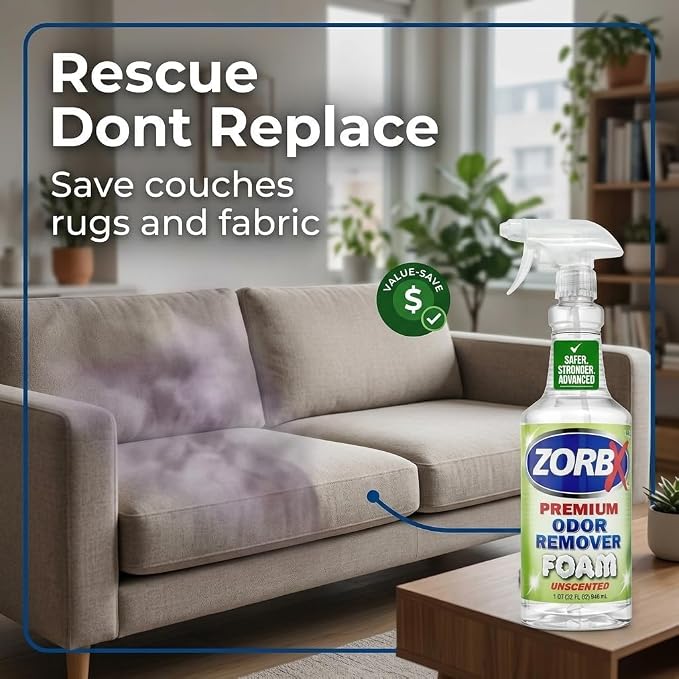 ZORBX Premium Unscented Odor Remover Foam 32 oz – Extra Strength, Fragrance-Free Odor Eliminator Foamer for Pets, Drains, Garbage Disposal, Carpets, Bathroom & Kitchen