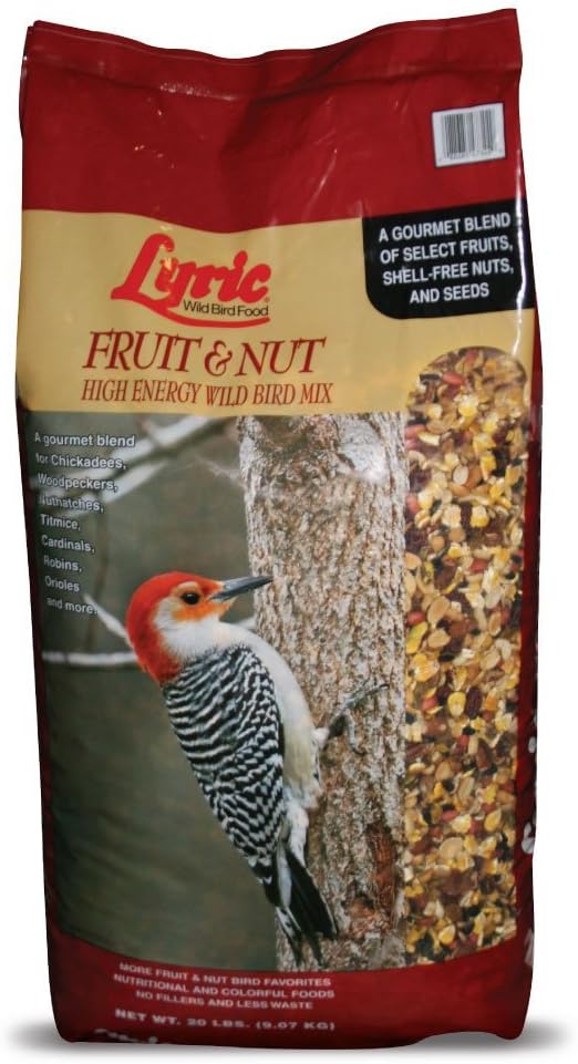 Lyric Fruit and Nut Wild Bird Seed - High Energy Wild Bird Food Mix - Attracts Woodpeckers, Chickadees & Other Songbirds -20 lb. Bag